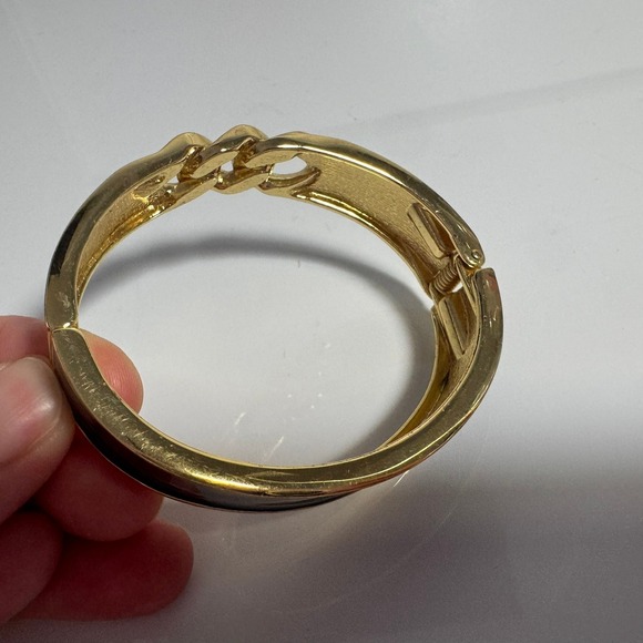 Gold Tone Navy Enamel Link Hinged Bangle Bracelet - Picture 3 of 7